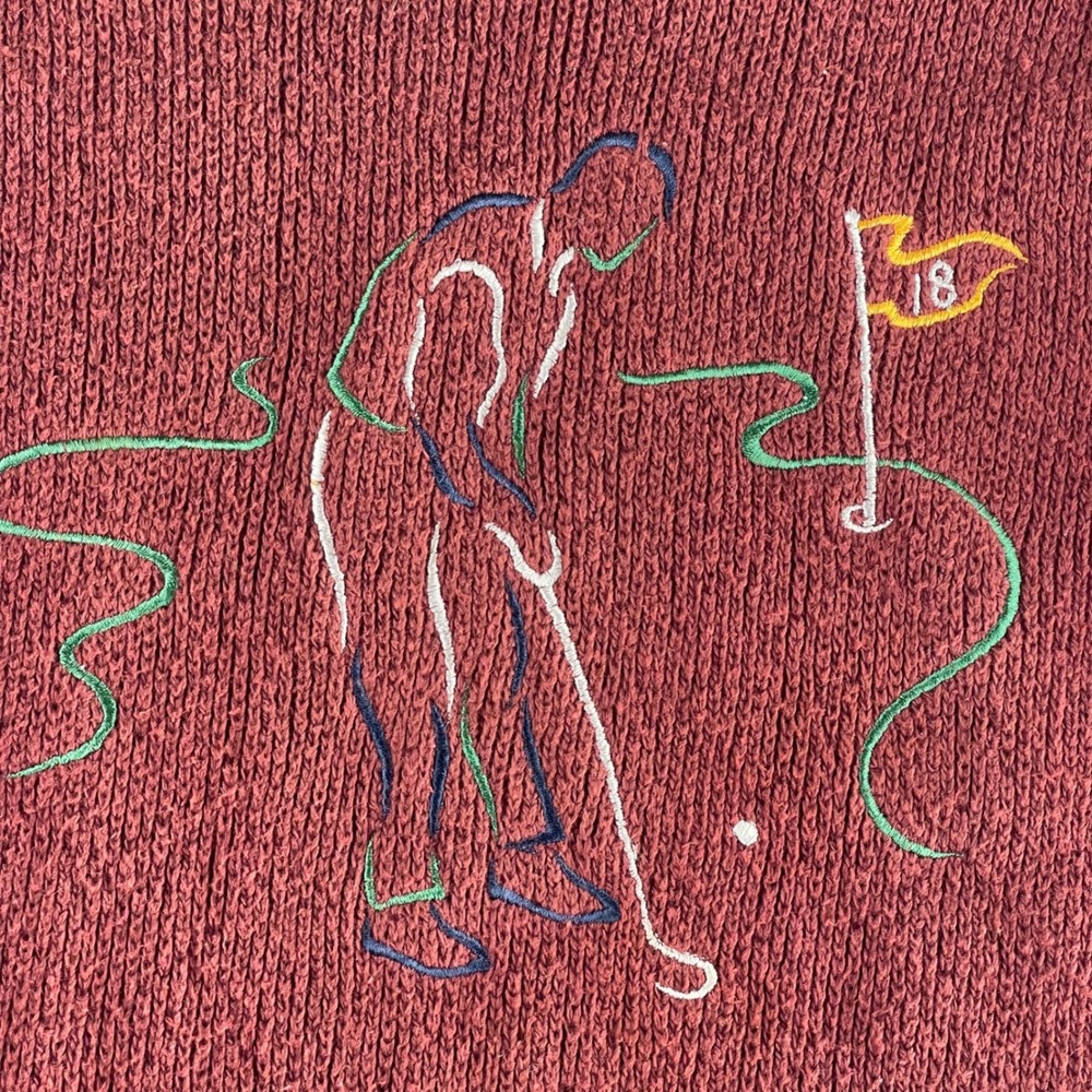 Vintage Knightsbridge Mens Burgundy Golf Embroidered Cotton Crew Neck Sweater XL - Picture 2 of 7